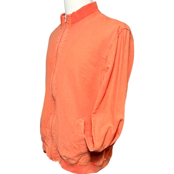 Alan Flusser Orange Linen Blend Bomber Jacket, Lightweight, Size L - Picture 4 of 6